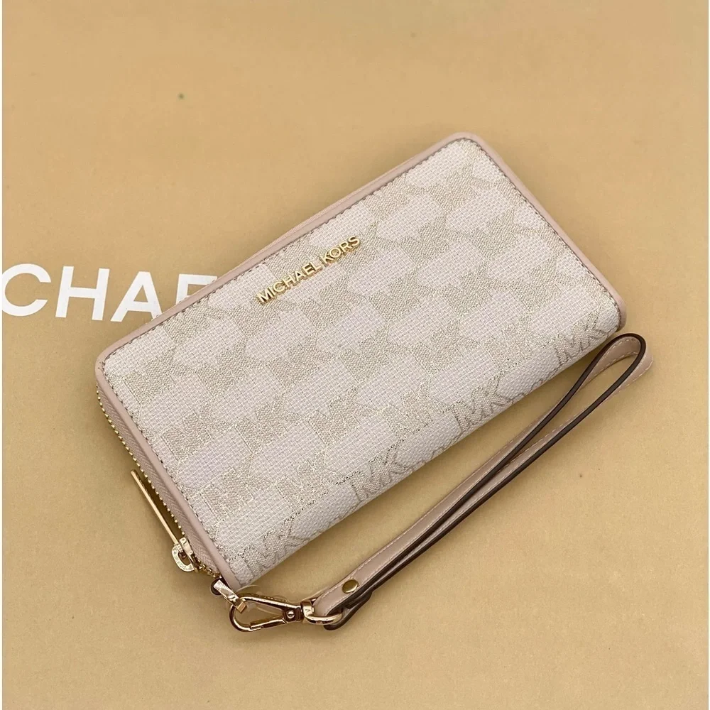 Michael Kors Jet Set Travel Wallet Phone Case Wristlet Glimmer MK Print
